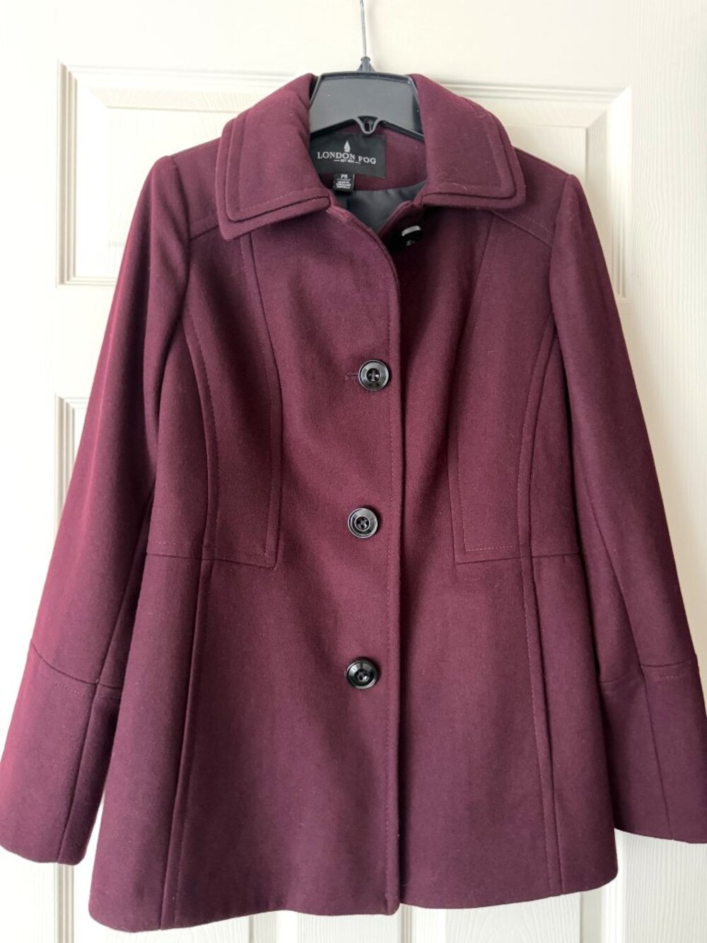 London Fog Petite Burgundy Wool Blend Peacoat